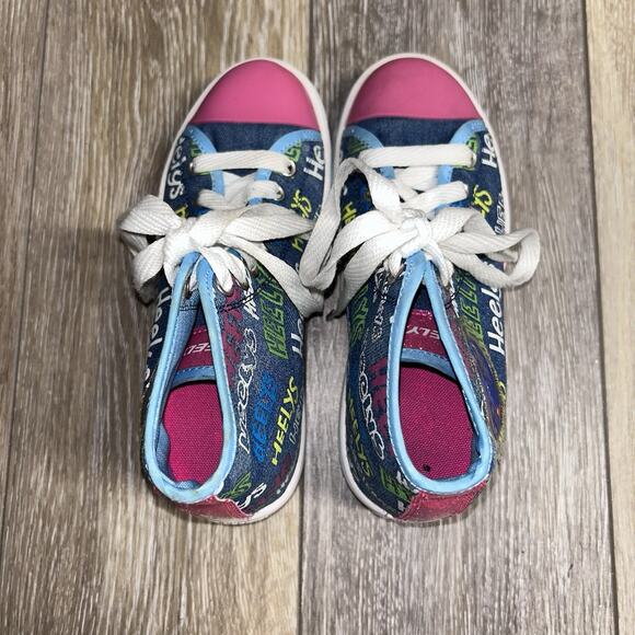 Heelys Veloz Girls Blue Denim Pink High Top Youth US Size 2 100908 Roller Shoes - Picture 8 of 11